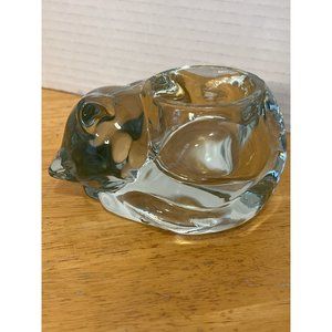 Vintage Indiana Glass Co. Clear Sleeping Cat Votive Tealight Candle Holder 1980s